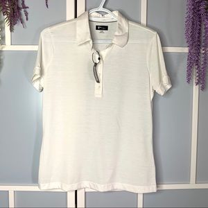 Greg Norman gold sports shirt white